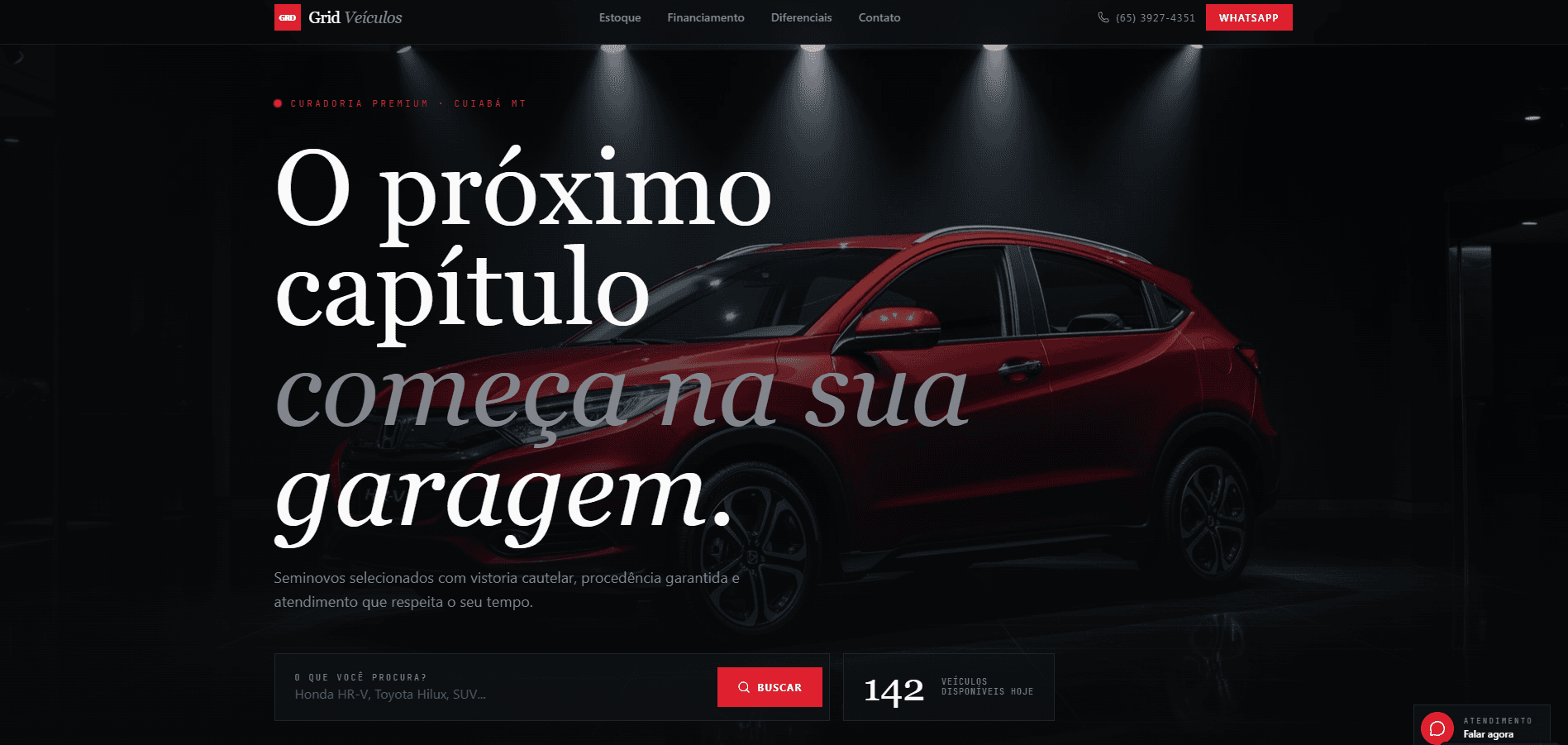 Site da Grid Veículos desenvolvido pela Versel, com busca de seminovos e destaque para curadoria premium